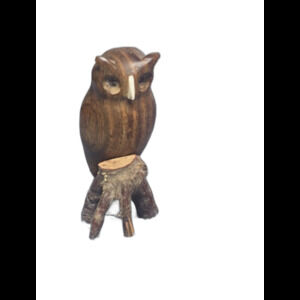 Vintage Hand Carved Wooden Owl Figure On Branch Decor Bird Statue 3"